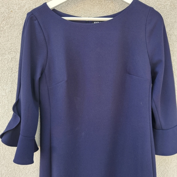 KARL LAGERFELD Women's Crepe Dress Size 10 Petite Navy Tulip Bell Sleeve - Picture 3 of 10